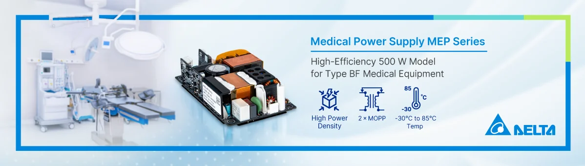 High-efficiency MEP-500A open frame medical power supply for type BF medical equipment