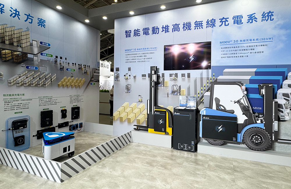 此次台北自動化展期間，DRIC以自主開發的AGV車，展示M∞Vair 1kW無線充電系統及M∞Vbase一對多充電系統實際應用於倉儲的情境，同時以堆高機情境展出高功率的M∞Vair 10及30kW無線充電系統。
