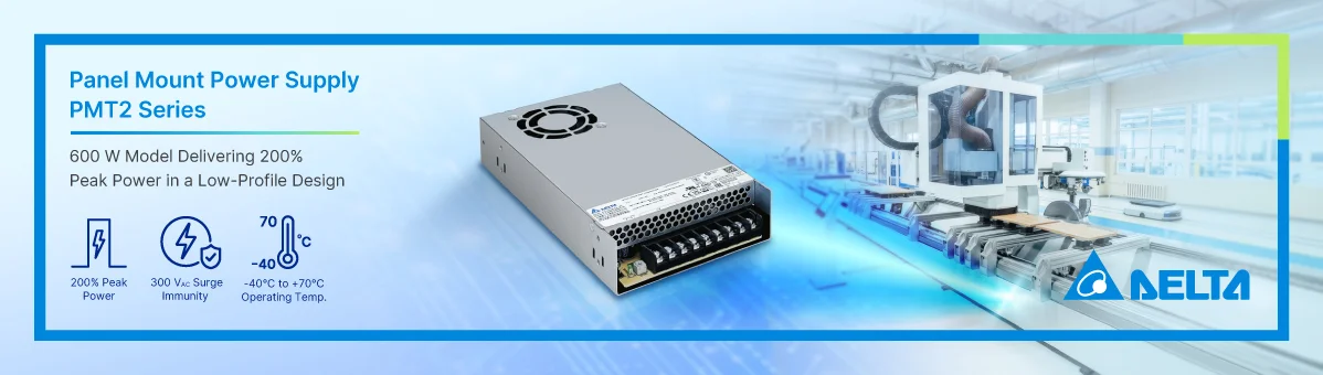Delta expands its PMT2 Series panel mount power supplies with the new 600 W model